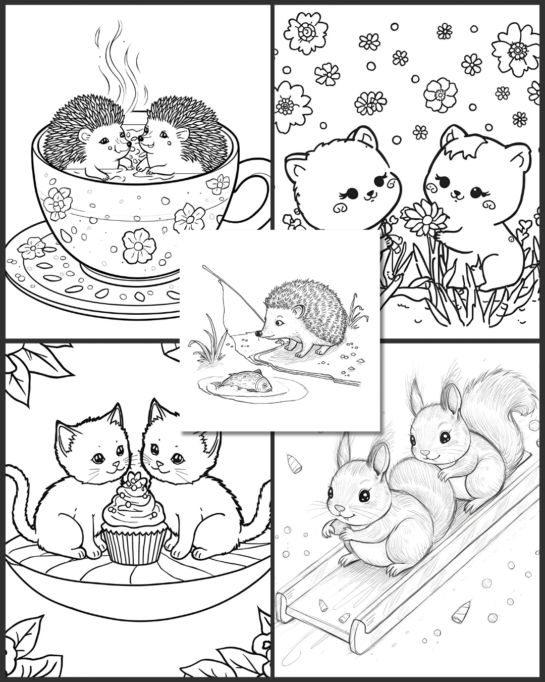Kawaii Animals in Tiny Worlds Colouring Book