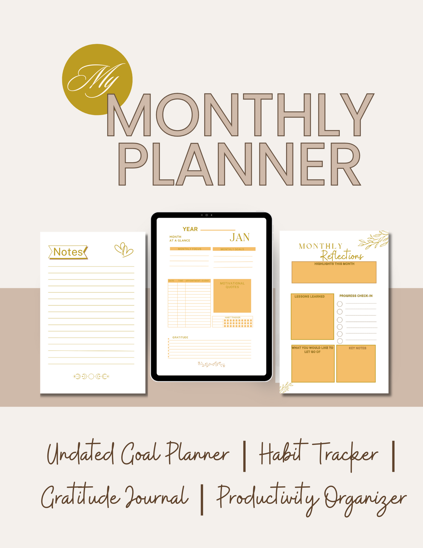 My Monthly Planner - Undated Goal Planner | Habit Tracker | Gratitude Journal | Productivity Organiser