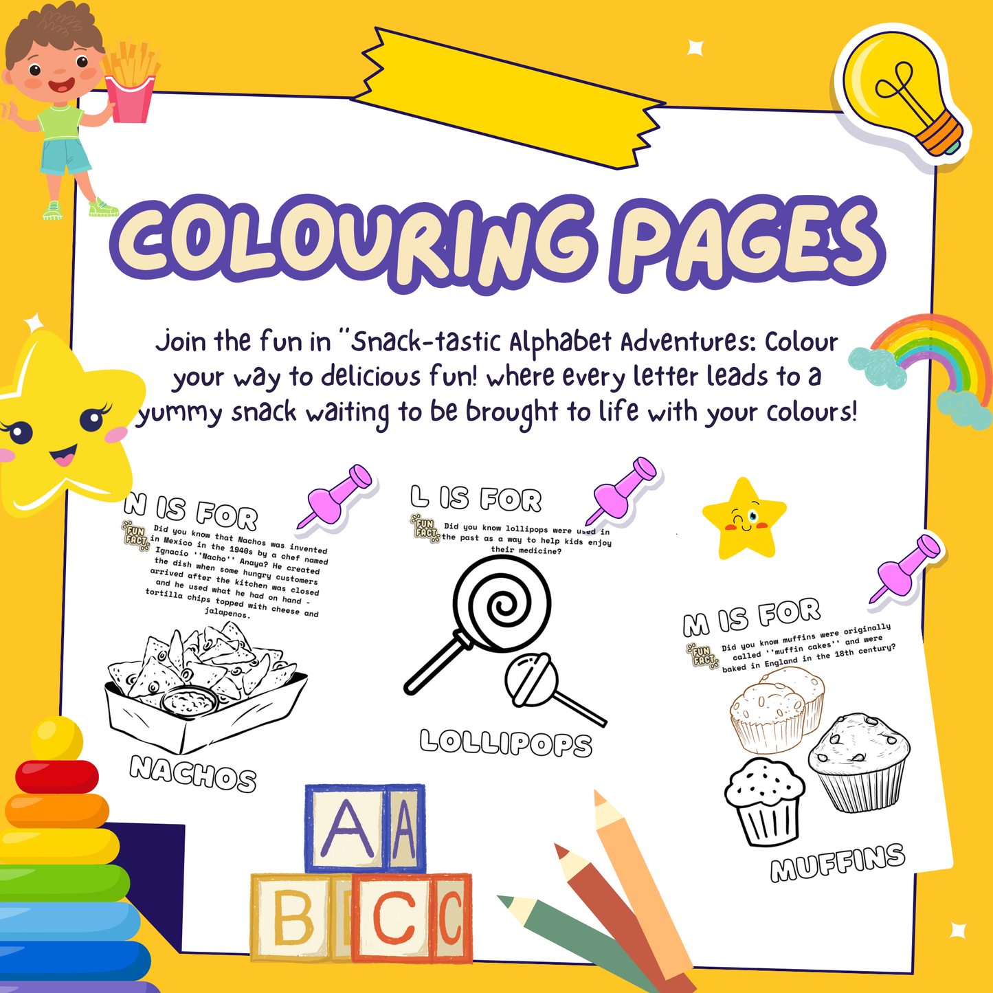 Snack-tastic Alphabets Adventure Colouring Book