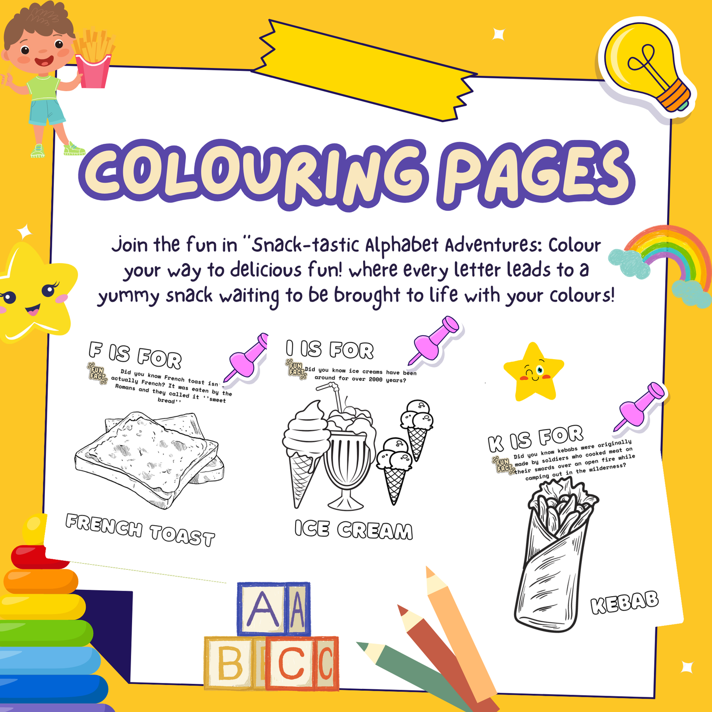 Snack-tastic Alphabets Adventure Colouring Book