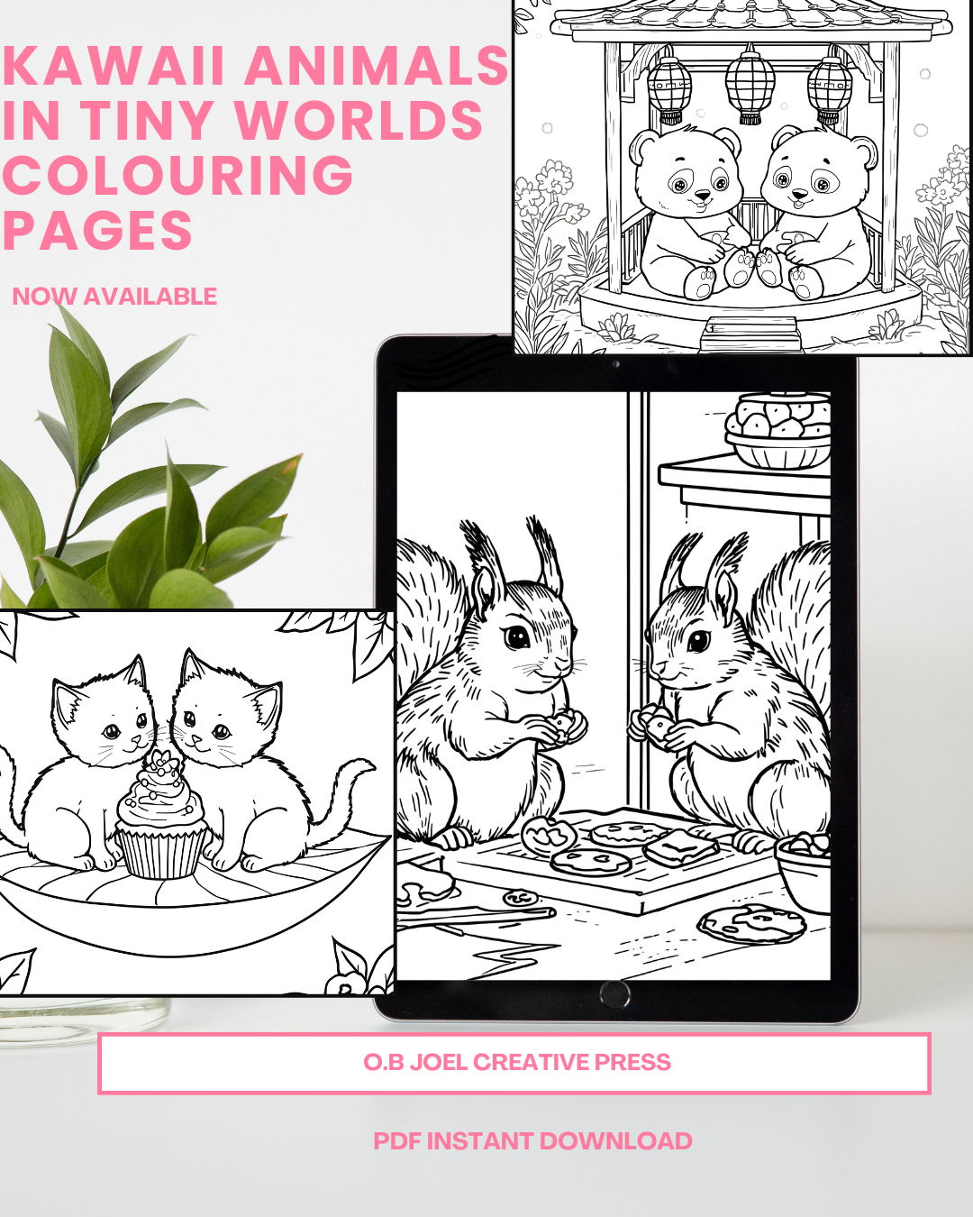 Kawaii Animals in Tiny Worlds Colouring Book