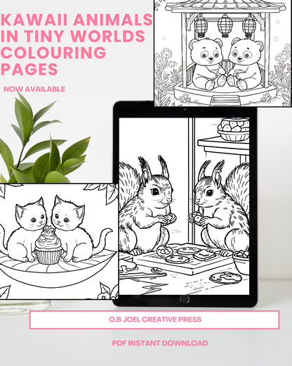 Kawaii Animals in Tiny Worlds Colouring Book