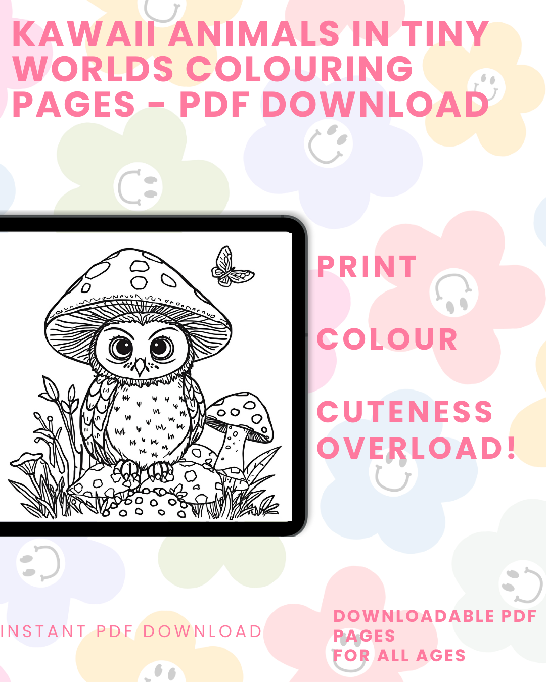 Kawaii Animals in Tiny Worlds Colouring Book