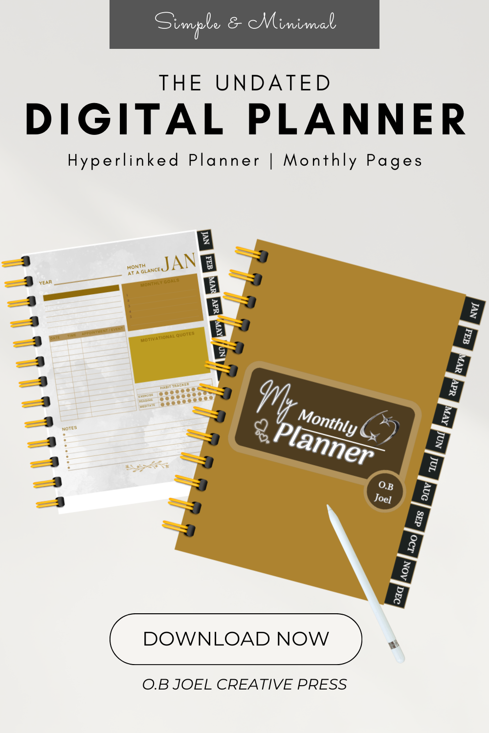 The Undated Hyperlinked Monthly Digital Planner | Free Download