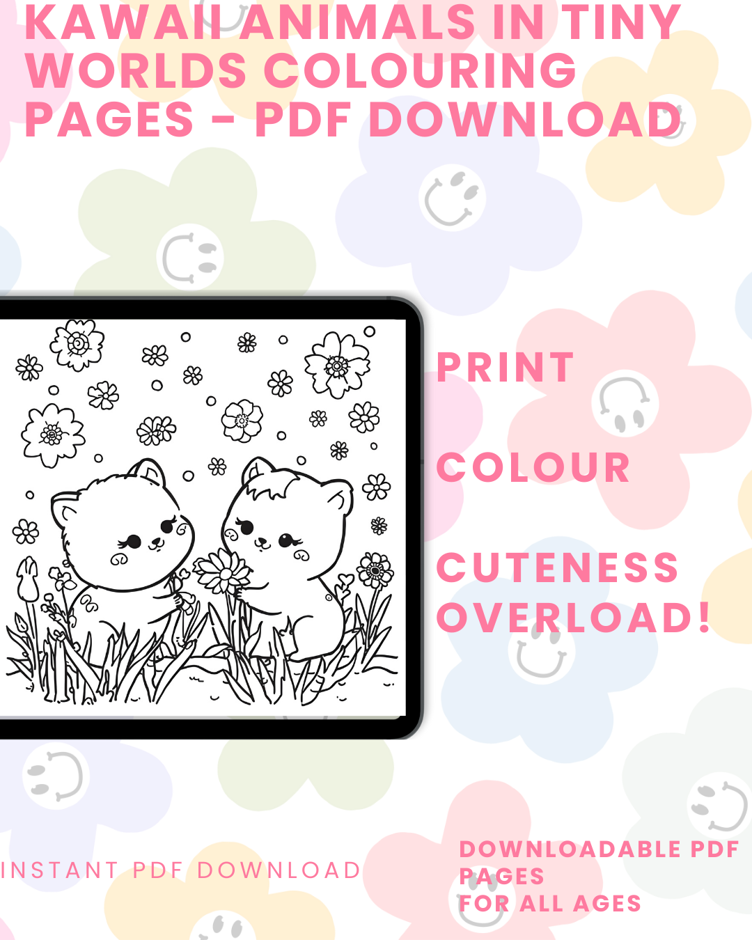 Kawaii Animals in Tiny Worlds Colouring Book