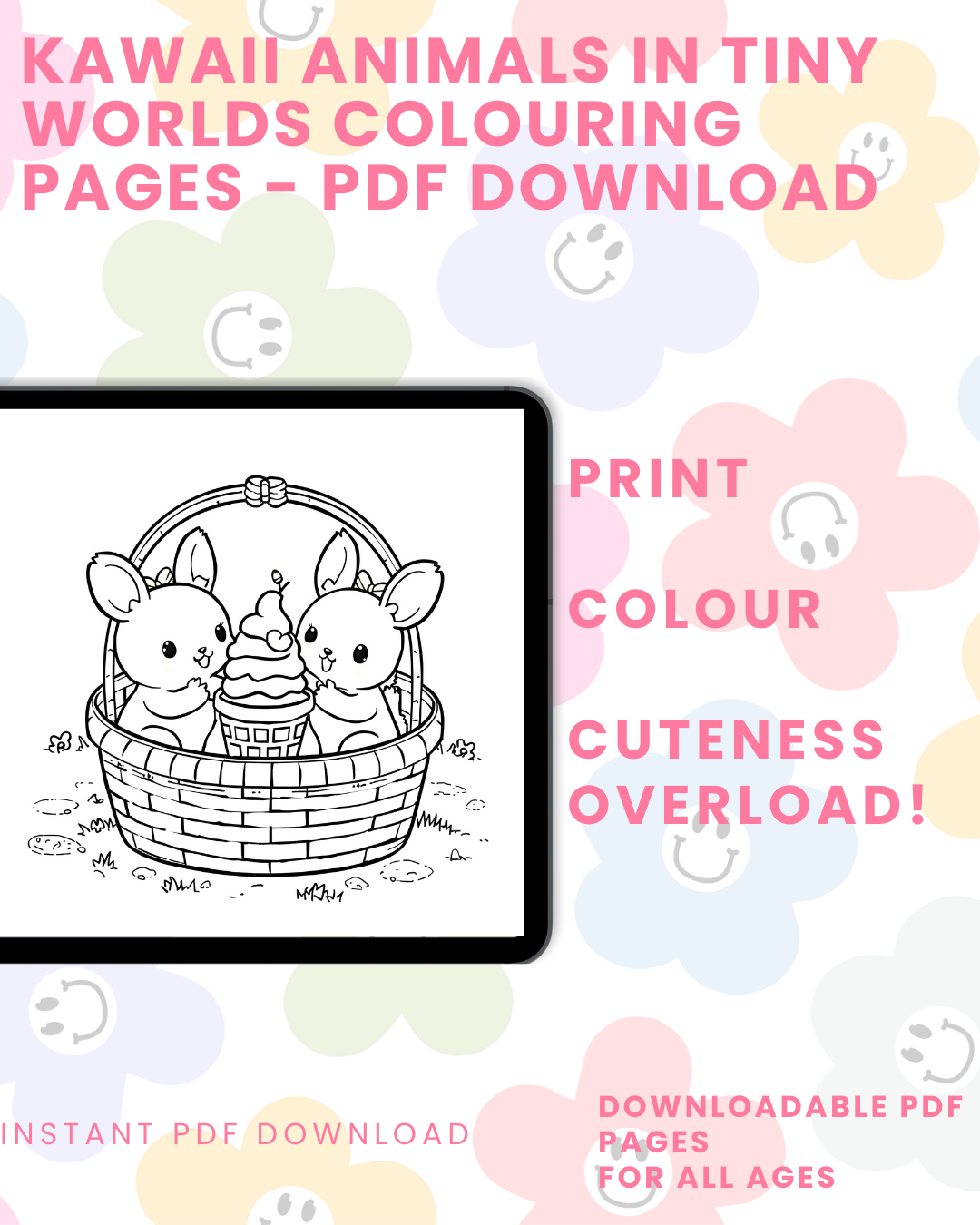 Kawaii Animals in Tiny Worlds Colouring Book