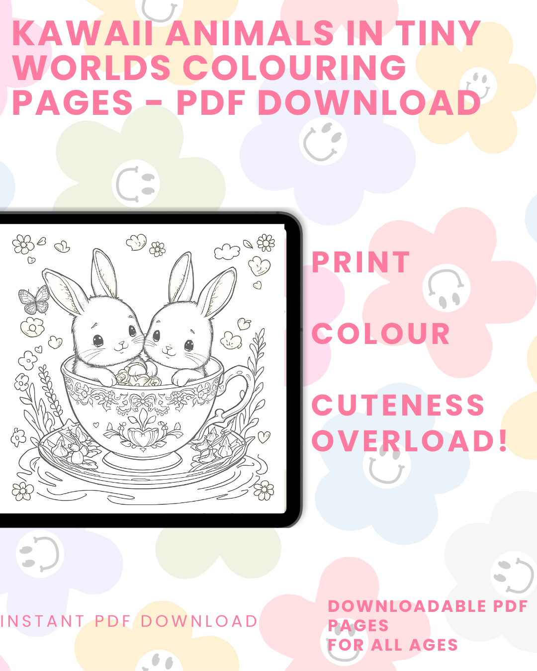 Kawaii Animals in Tiny Worlds Colouring Book