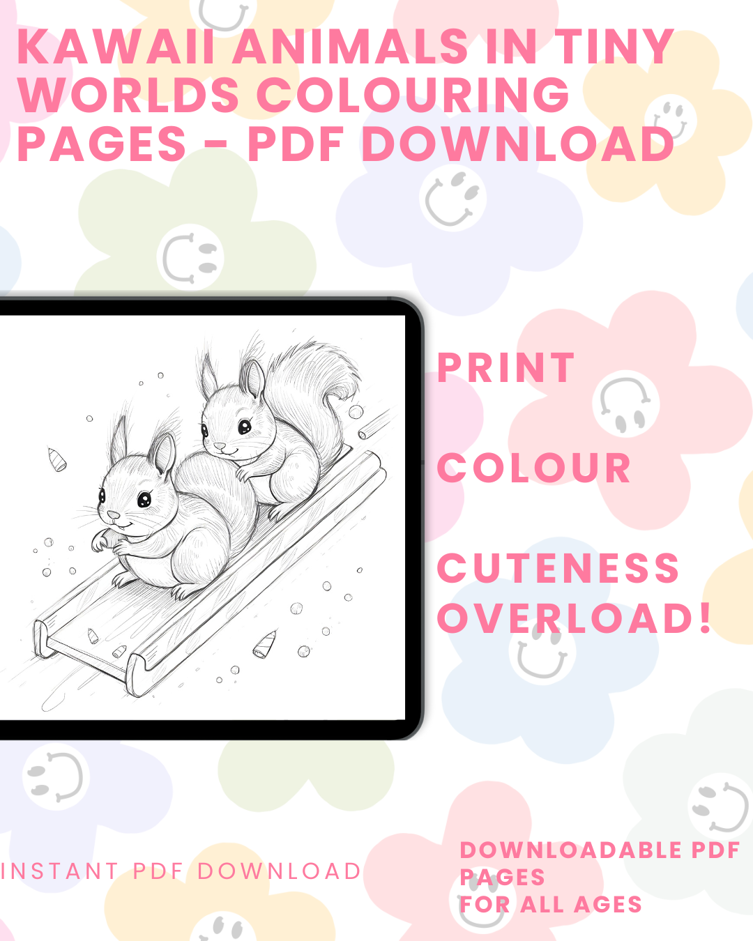 Kawaii Animals in Tiny Worlds Colouring Book