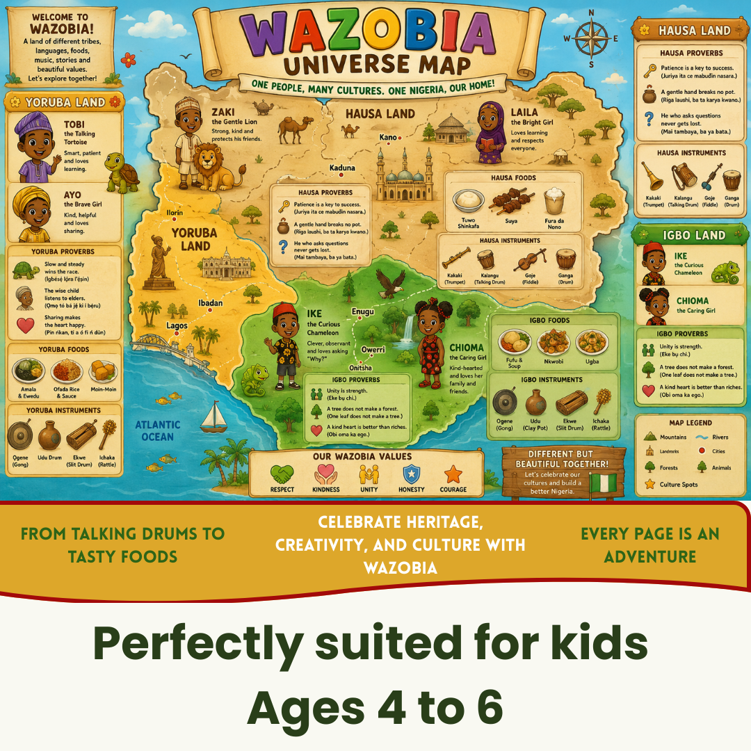 Wazobia Kids: A Colouring Journey through Culture for Kids Ages 4 to 6