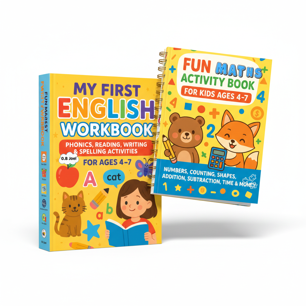 Maths & English Workbook Bundle for Kids Ages 4-7 | Fun Learning Activities
