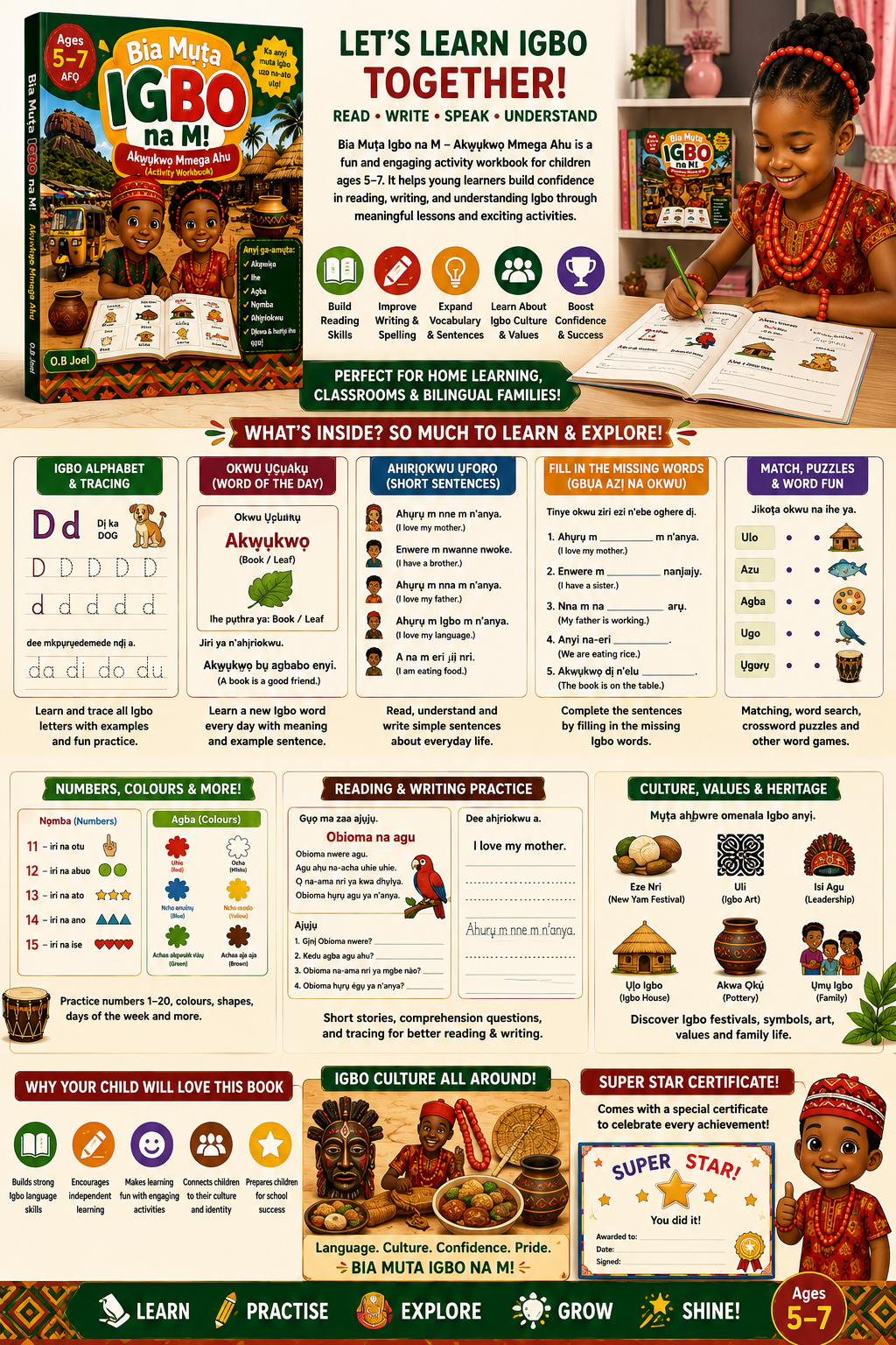 Mụta Asụsụ Igbo Mụ Na M - Akwụkwọ Mmega for Kids Ages 5 to 7